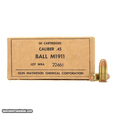"WW2 OLIN Mathieson Chemical Pistol Ball .45 ACP Ammo 50 Rounds (AM2075)"