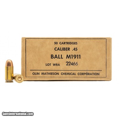 "WW2 OLIN Mathieson Chemical Pistol Ball .45 ACP Ammo 50 Rounds (AM2042)"