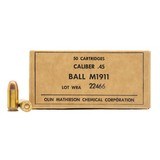 "WW2 OLIN Mathieson Chemical Pistol Ball .45 ACP Ammo 50 Rounds (AM2042)"