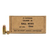 "WW2 OLIN Mathieson Chemical Pistol Ball .45 ACP Ammo 50 Rounds (AM2071)"