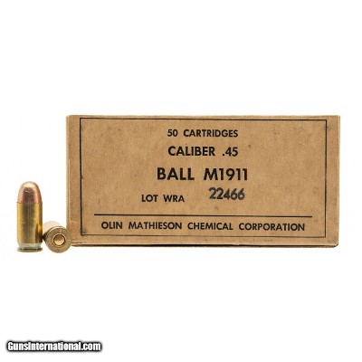 "WW2 OLIN Mathieson Chemical Pistol Ball .45 ACP Ammo 50 Rounds (AM2071)"