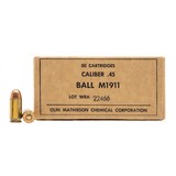 "WW2 OLIN Mathieson Chemical Pistol Ball .45 ACP Ammo 50 Rounds (AM2041)"