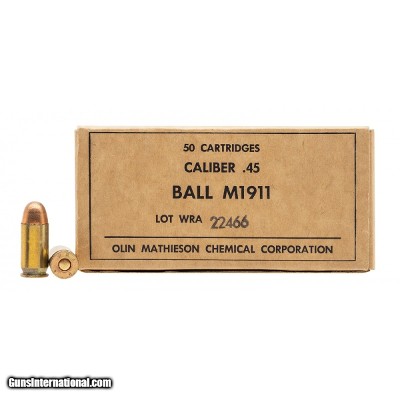 "WW2 OLIN Mathieson Chemical Pistol Ball .45 ACP Ammo 50 Rounds (AM2041)"