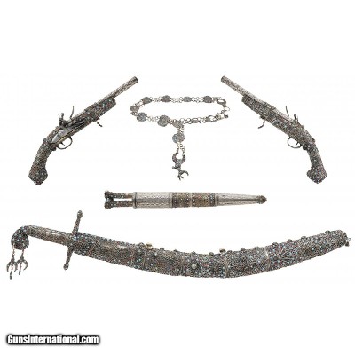 "Unique Trabzon Ottoman Garniture of Pistols, Sword, Belt and Knives (AH8482)"