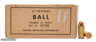 "WW2 Federal Cartridge Corporation Pistol Ball .45 ACP Ammo 50 Rounds (AM2163)"