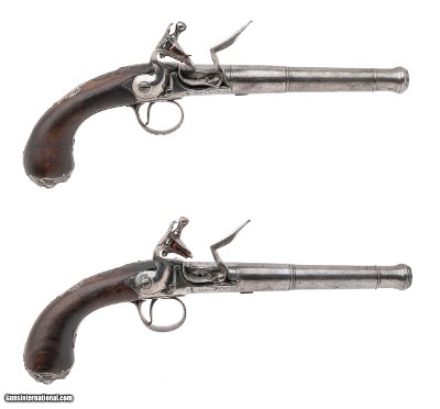 "Pair of Silver Mounted Queen Anne Pistols by Gandon W/ Grotesque (AH8737)"