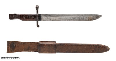 "Scarce U.S. marked Ross MkI bayonet and scabbard (MEW4179)"