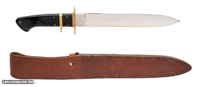 "PAT CRAWFORD CUSTOM LARGE SUB-HILT DOUBLE EDGE FIGHTER 10â€ BLADE W/SHEATH (K10238) DTX" - Image 2 of 2