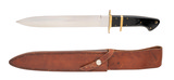 "PAT CRAWFORD CUSTOM LARGE SUB-HILT DOUBLE EDGE FIGHTER 10" BLADE W/SHEATH (K10238)" - 1 of 2