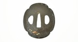 "Iron Tsuba. Bird flying in Rain above Foliage. For Tanto or Wakizashi." - 2 of 2