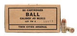 "WW2 Twin Cities Arsenal Pistol Ball .45 ACP Ammo 50 Rounds (AM2164)"