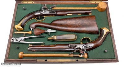 "Beautiful Cased Set of Francois Peniet Pistols W/ Shoulder Stock (AH9000)"