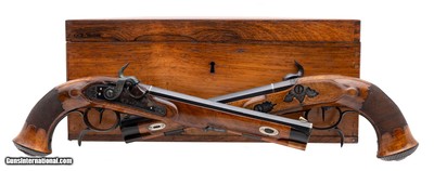"Beautiful Cased Pair of Christian Ludwig Von Der Fecht Pistols in Vertical Case (AH9024) "