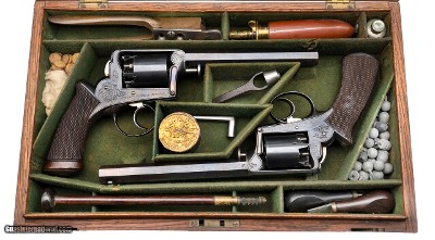"Cased Double Pair of Adams Patent Model 1851 Revolvers Retailor Marked (AH8767) "
