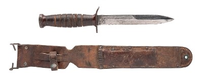 "ORIGINAL WW2 IMPERIAL M3 FIGHTING KNIFE IN 1943 VINER BROS. M6 SHEATH (MEW4323)"