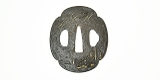 "Iron Tsuba. Bird flying in Rain above Foliage. For Tanto or Wakizashi." - 1 of 2