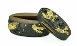 "Fuchi Kashira gold Koi swimming in gold flecked waves (MGJ72)" - 5 of 6
