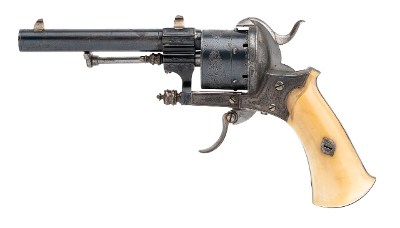 "Very Fine Belgian Pinfire Revolver W/ Ivory Grips (51004)"