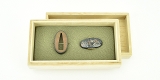"Shakudo Kinko Fuchi Kashira decorated with gourds on a unit with gold, silver, and copper highlights (MGJ120)" - 6 of 6