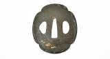 "Iron Tsuba. Bird flying in Rain above Foliage. For Tanto or Wakizashi." - 2 of 2