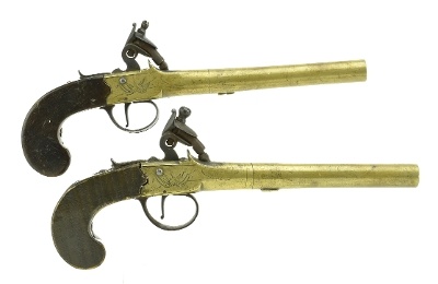 "Pair of British Brass Barrel Pistols Converted from Flintlocks. (AH5391)"