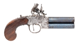 "Georgian Era Double Barrel Flintlock Pistol by Knubley of London (AH6360)" - 1 of 6