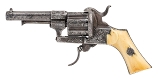 "Small Framed Relief Etched & Scroll Engraved Pinfire Revolver W/ Ivory Grips (50973)" - 1 of 9