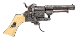 "Small Framed Relief Etched & Scroll Engraved Pinfire Revolver W/ Ivory Grips (50973)" - 3 of 9