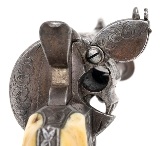 "Small Framed Relief Etched & Scroll Engraved Pinfire Revolver W/ Ivory Grips (50973)" - 6 of 9