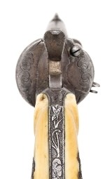 "Small Framed Relief Etched & Scroll Engraved Pinfire Revolver W/ Ivory Grips (50973)" - 4 of 9