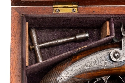 "Double Cased Pair of Double Barrel Percussion Pistols by Rabone Brothers & Company (65337)" - Image 23 of 24