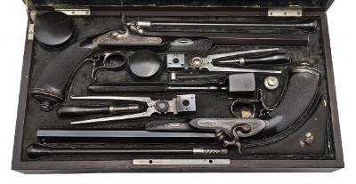 "Beautiful Cased Pair of Precussion Target Pistols by Guyot (72457) "