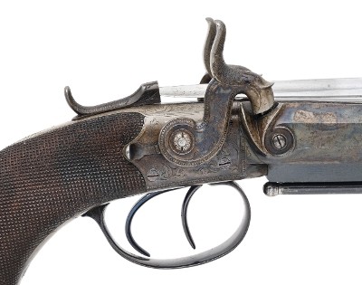"Excellent Cased Identified Pair of Double Barrel Percussion Pistol With Flip Bayonets (72456) " - Image 4 of 25