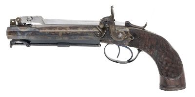 "Excellent Cased Identified Pair of Double Barrel Percussion Pistol With Flip Bayonets (72456) " - Image 5 of 25