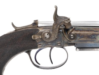 "Excellent Cased Identified Pair of Double Barrel Percussion Pistol With Flip Bayonets (72456) " - Image 19 of 25