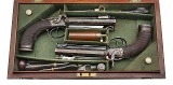 "Excellent Cased Identified Pair of Double Barrel Percussion Pistol With Flip Bayonets (72456) " - Image 1 of 25