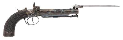 "Excellent Cased Identified Pair of Double Barrel Percussion Pistol With Flip Bayonets (72456) " - Image 17 of 25