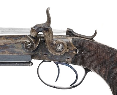 "Excellent Cased Identified Pair of Double Barrel Percussion Pistol With Flip Bayonets (72456) " - Image 6 of 25
