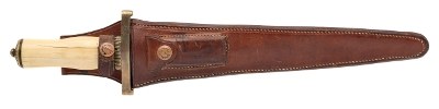 "1950’s IVORY HANDLE RANDALL 13-12 ARKANSAS TOOTHPICK W/ BROWN BUTTON SHEATH (68609)" - Image 2 of 9