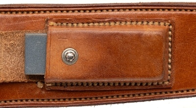 "1950’s RANDALL 13-12 ARKANSAS TOOTHPICK W/ BROWN BUTTON HEISER SHEATH (68611)" - Image 5 of 6
