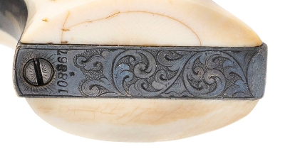 "Beautiful Double Cased Set of Factory Engraved Colt 1849 Pocket Revolvers w/ Carved Ivory Grips (76217) " - Image 10 of 25