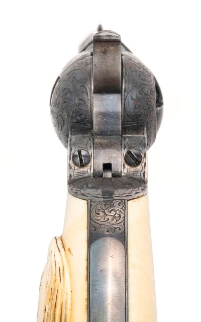 "Beautiful Double Cased Set of Factory Engraved Colt 1849 Pocket Revolvers w/ Carved Ivory Grips (76217) " - Image 5 of 25