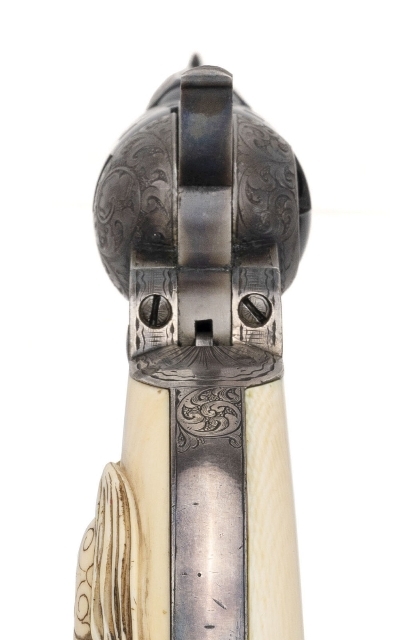 "Beautiful Double Cased Set of Factory Engraved Colt 1849 Pocket Revolvers w/ Carved Ivory Grips (76217) " - Image 14 of 25