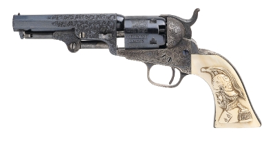 "Beautiful Double Cased Set of Factory Engraved Colt 1849 Pocket Revolvers w/ Carved Ivory Grips (76217) " - Image 11 of 25