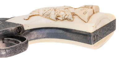 "Beautiful Double Cased Set of Factory Engraved Colt 1849 Pocket Revolvers w/ Carved Ivory Grips (76217) " - Image 9 of 25