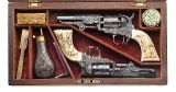 "Beautiful Double Cased Set of Factory Engraved Colt 1849 Pocket Revolvers w/ Carved Ivory Grips (76217) "