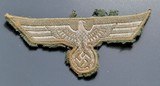 German WW II silver wire brocade breast eagle used by officers and EM mothed.