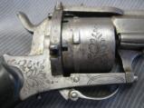 6 Shot 10mm Pinfire Revolver, Handsome Restrained Scroll Work, Tight Action, Belgian Manufacture - 4 of 5