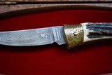 BROWNING folding knife DAMASCUS 1 of 1980 GERMANY Stag ENGRAVED Vintage RARE - 5 of 12