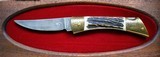 BROWNING folding knife DAMASCUS 1 of 1980 GERMANY Stag ENGRAVED Vintage RARE - 1 of 12